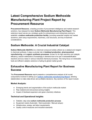 Latest Comprehensive Sodium Methoxide Manufacturing Plant Project Report by Procurement Resource