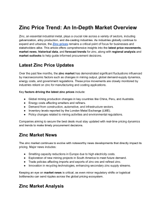 Zinc Price Trend: An In-Depth Market Overview