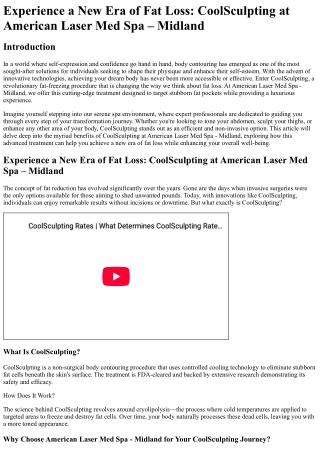 Experience a New Era of Fat Loss CoolSculpting at American Laser Med Spa – Midla