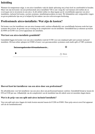 Professionele airco-installatie: Wat zijn de kosten?