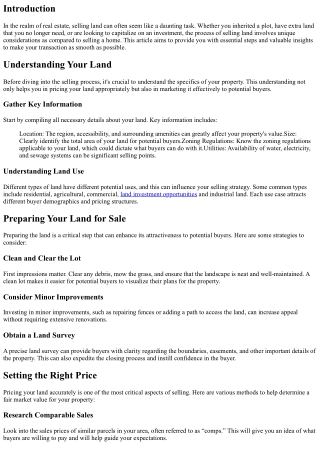 Selling Land Made Easy: Essential Steps for a Smooth Transaction