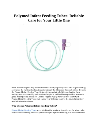 Polymed Infant Feeding Tubes: Reliable Care for Your Little One