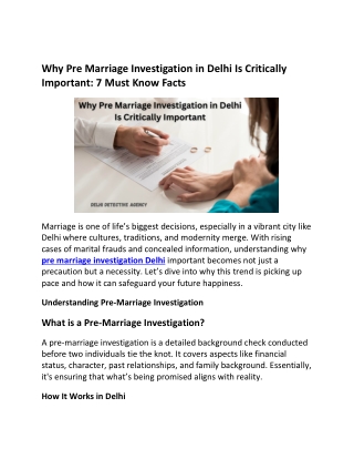 Why Pre Marriage Investigation in Delhi Is Critically Important