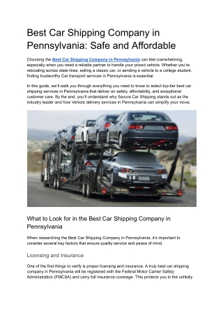 Best Car Shipping Company in Pennsylvania_ Safe and Affordable