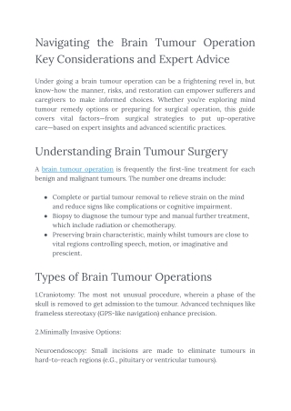 Navigating the Brain Tumour Operation Key Considerations and Expert Advice