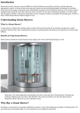 EAGO vs. Mesa: Which Steam Shower Brand is Right for You?