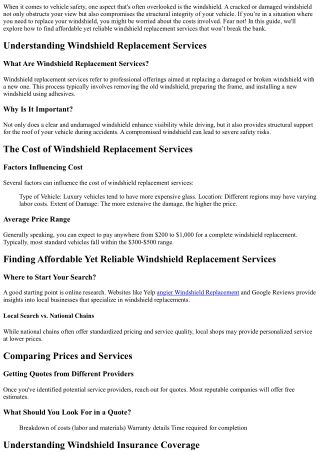 Finding Affordable Yet Reliable Windshield Replacement Services