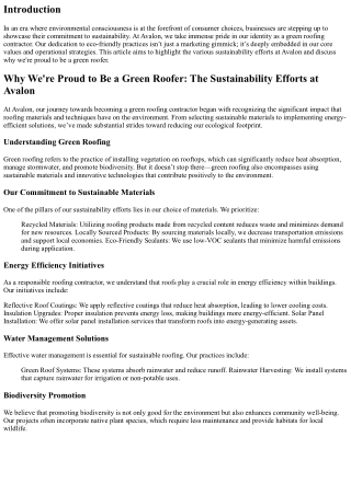 Why We're Proud to Be a Green Roofer: The Sustainability Efforts at Avalon