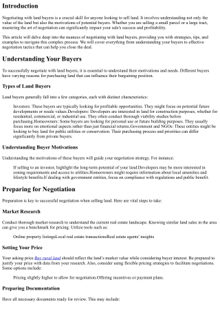 The Art of Negotiating with Land Buyers