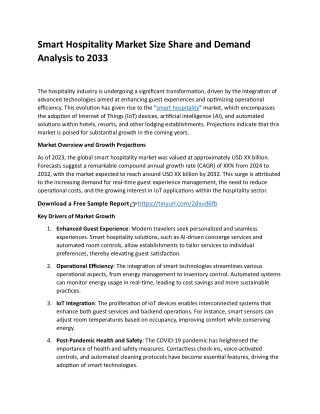 Smart Hospitality Market Size Share and Demand Analysis to 2033
