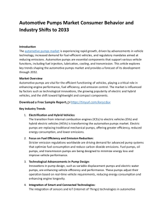 Automotive Pumps Market Consumer Behavior and Industry Shifts to 2033