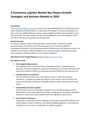 E-Commerce Logistics Market Key Players Growth Strategies and Business Models to