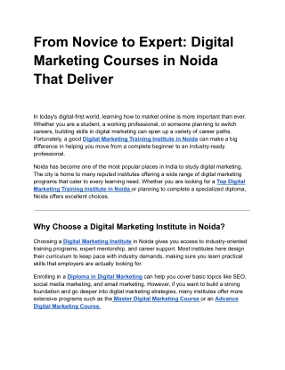 From Novice to Expert: Digital Marketing Courses in Noida That Deliver