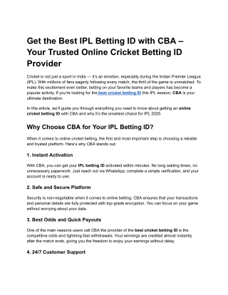 Get the Best IPL Betting ID with CBA – Your Trusted Online Cricket Betting ID Provider