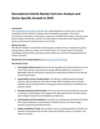 Recreational Vehicle Market End User Analysis and Sector-Specific Growth to 2033
