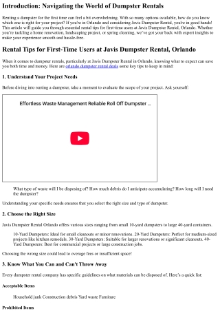 Rental Tips for First-Time Users at Javis Dumpster Rental, Orlando