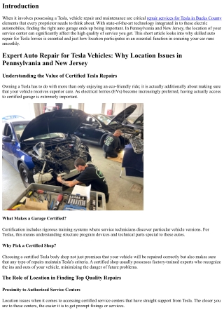 Professional Auto Repair for Tesla Cars: Why Location Matters in Pennsylvania an