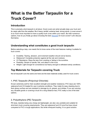What is the Better Tarpaulin for a Truck Cover?
