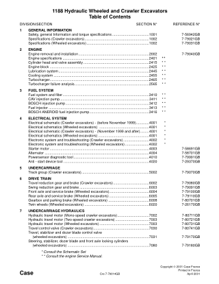 CASE 1188 Crawler Excavator Service Repair Manual Instant Download