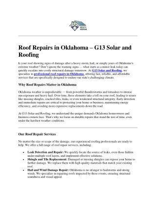 Roof Repairs in Oklahoma