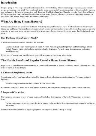 “The Health Benefits of Regular Use of a Home Steam Shower”