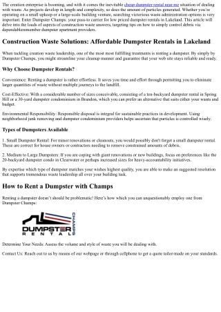 Construction Waste Solutions: Affordable Dumpster Rentals in Lakeland