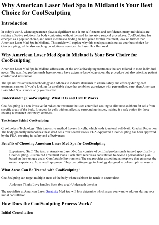 Why American Laser Med Spa in Midland is Your Best Choice for CoolSculpting