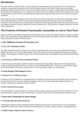 The Development of Japanese Efficiency Autos and Their Components