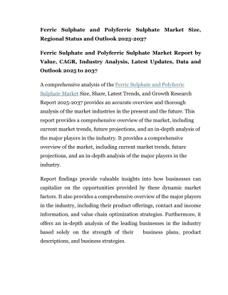 Ferric Sulphate and Polyferric Sulphate Market