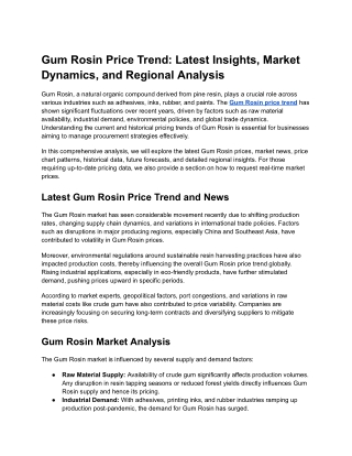 Gum Rosin Price Trend: Latest Insights, Market Dynamics, and Regional Analysis