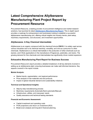 Latest Comprehensive Allylbenzene Manufacturing Plant Project Report by Procurement Resource