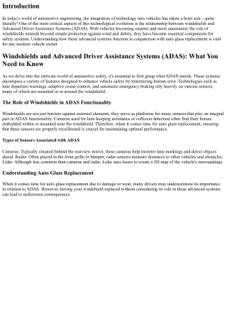 Windshields and Advanced Driver Assistance Systems (ADAS): What You Need to Know