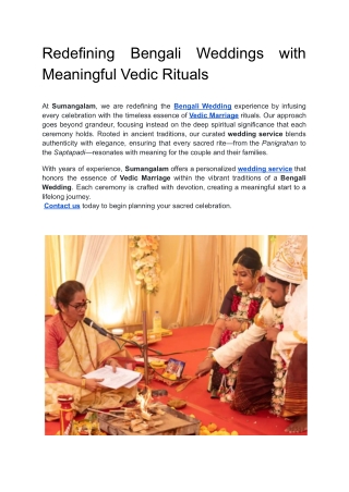 Redefining Bengali Weddings with Meaningful Vedic Rituals