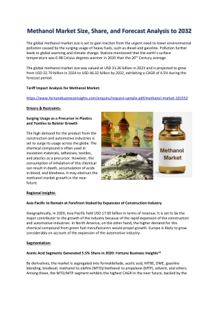 Methanol Industry Size, Share, and Emerging Trends Until 2032