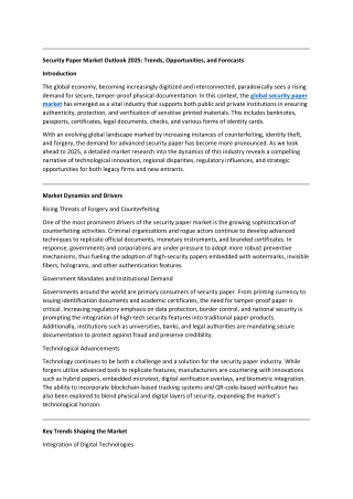 Security Paper Market Outlook 2025: Trends, Opportunities, and Forecasts