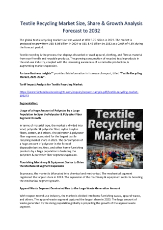 Global Textile Recycling Industry Size and Share Forecast to 2032