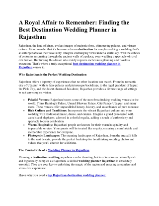 Best Destination Wedding Planner in Rajasthan
