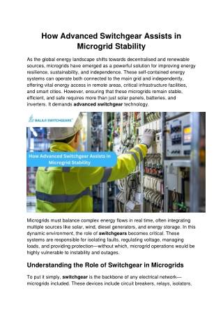 How Advanced Switchgear Assists in Microgrid Stability
