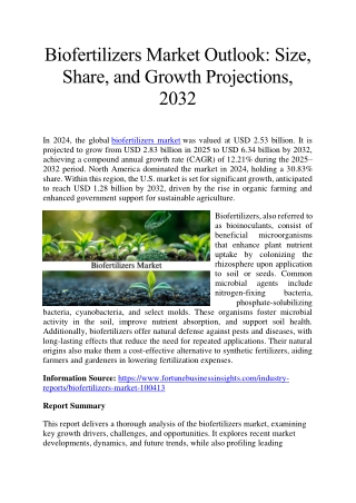 Biofertilizers Market Evaluation: Size, Share, and Growth Trends, 2032