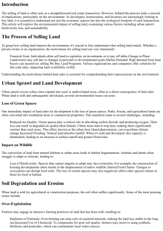 The Environmental Impact of Selling Land