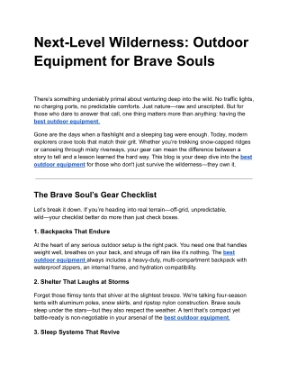 Next-Level Wilderness: Outdoor Equipment for Brave Souls