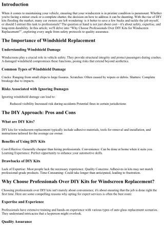 Why Choose Professionals Over DIY Kits for Windscreen Replacement?