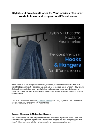 Stylish and Functional Hooks for Your Interiors