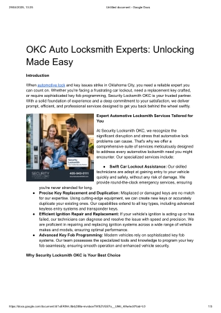 OKC Auto Locksmith Experts: Unlocking Made Easy