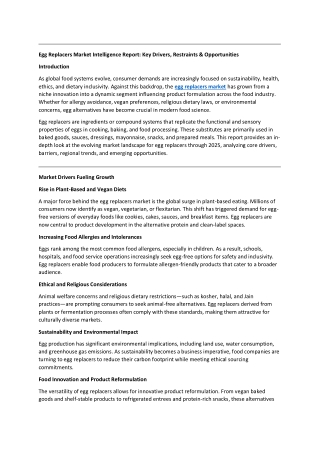 Egg Replacers Market Intelligence Report: Key Drivers, Restraints & Opportunity