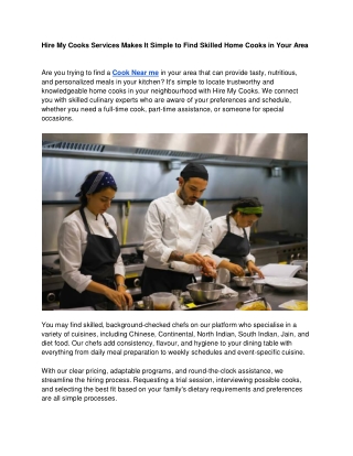 Hire My Cooks Services Makes It Simple to Find Skilled Home Cooks in Your Area