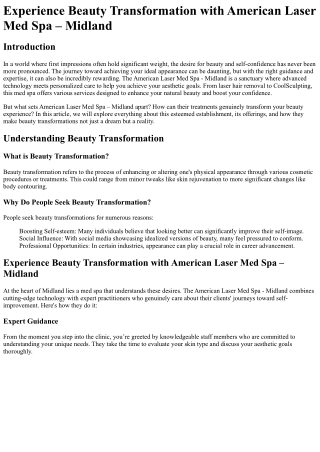 Experience Beauty Transformation with American Laser Med Spa – Midland