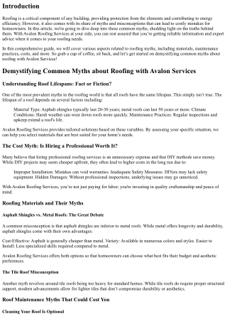 Demystifying Common Myths about Roofing with Avalon Services