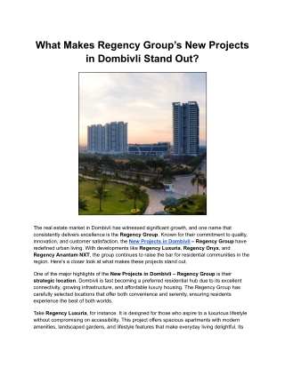 What Makes Regency Group’s New Projects in Dombivli Stand Out