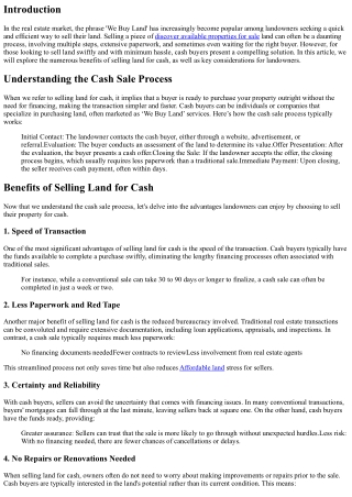 We Buy Land: Benefits of Selling for Cash